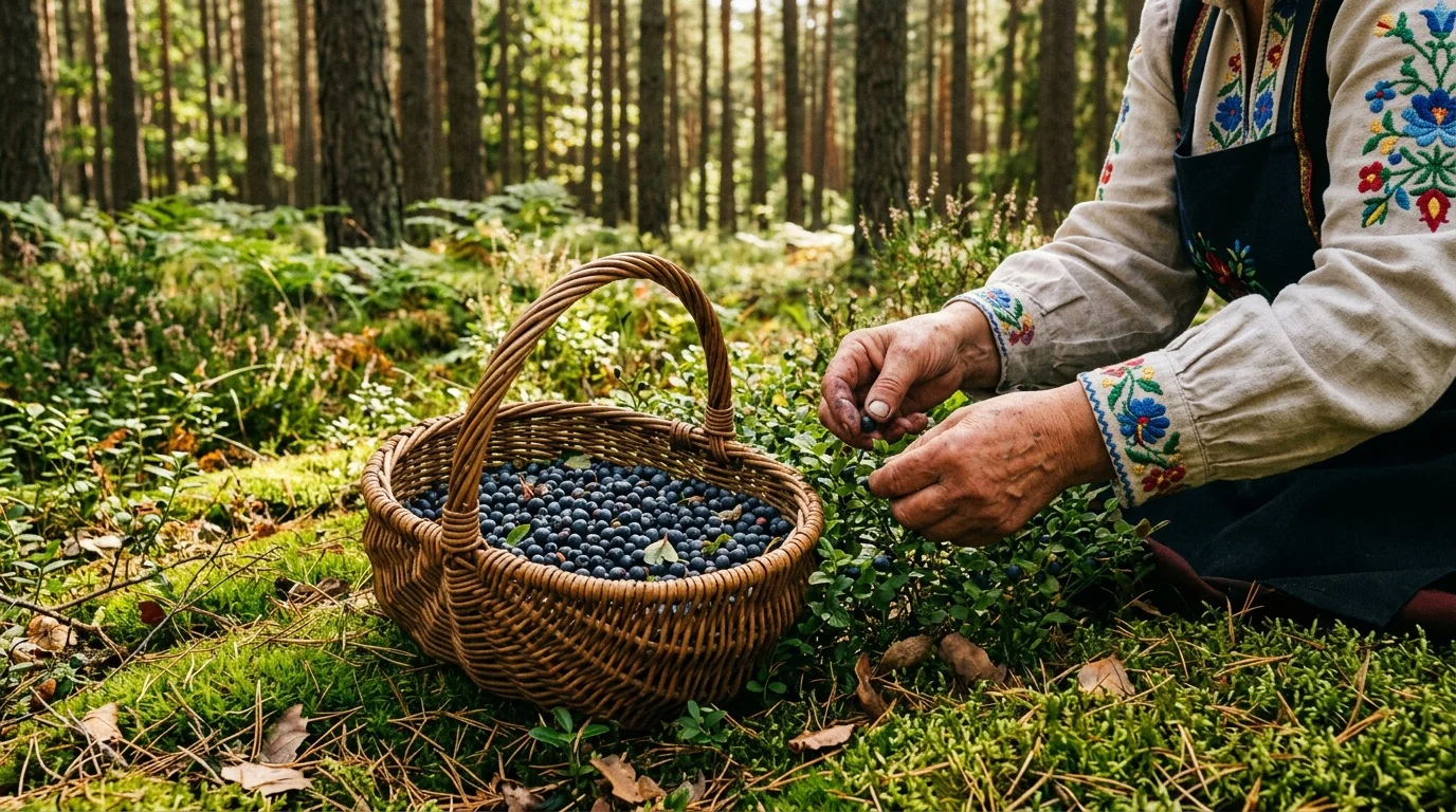 Zbieranie leśnych borówek w Borach Tucholskich - kaszubska tradycja leśna