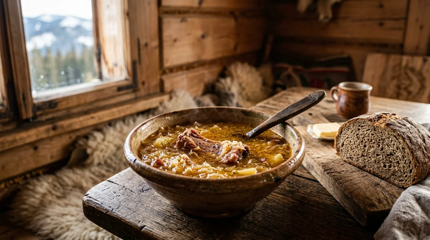 Kwaśnica podhalańska z żeberkami w glinianej misce