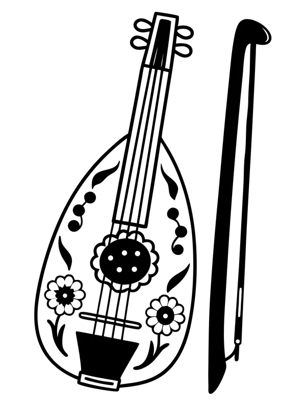 Kolorowanka suka bilgorajska - polski ludowy instrument smyczkowy ze smyczkiem do wydruku