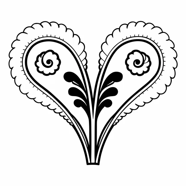 Szablon góralskiej parzenicy - symetryczny sercowaty ornament ze spiralami do przerysowania