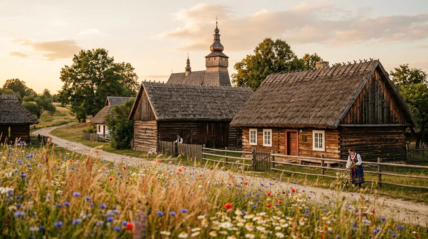 Drewniana zagroda wiejska w skansenie