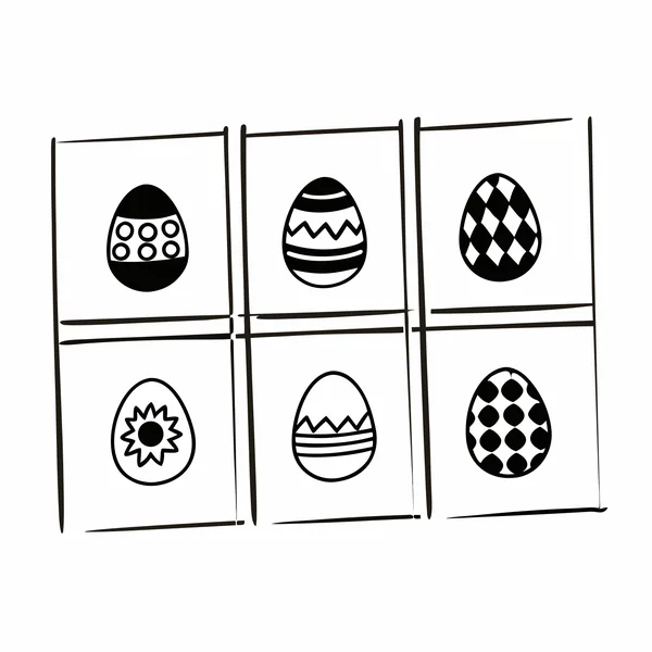 Arkusz z sześcioma wzorami pisanek - drzewko życia, tulipan, kogut i ornamenty geometryczne