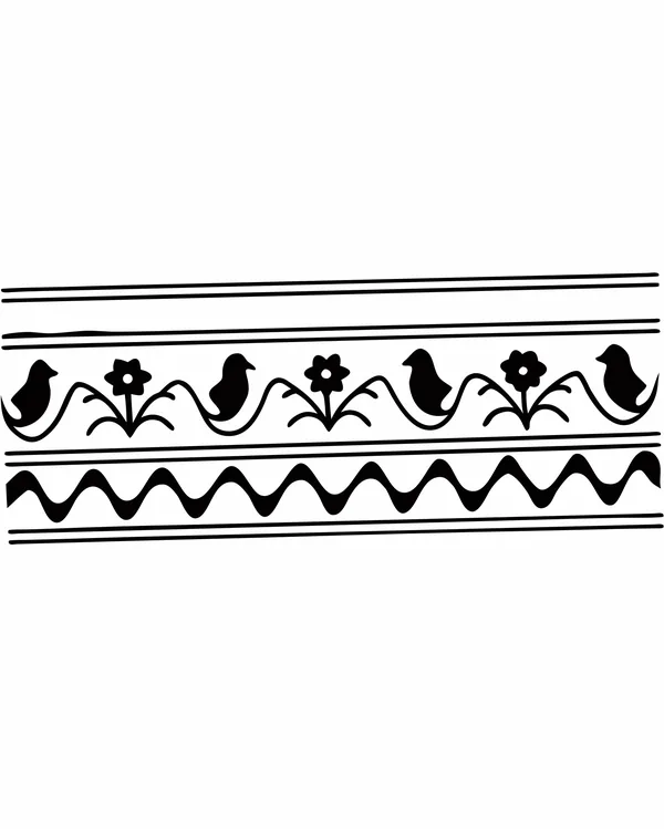 Kolorowanka - bordiura z ptaszkami i kwiatami w stylu ludowym dla dzieci